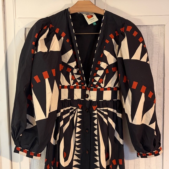 Farm Rio Black Coconut Grove Puff Sleeve Maxi Dress size xxs NWOT - Picture 6 of 9